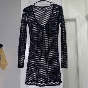Fashion Nova Fishnet Long Sleeve Swim Coverup